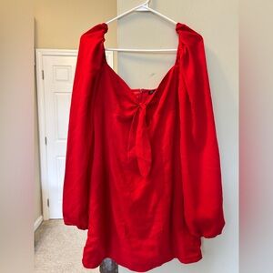 Red Long-Sleeve Tie-Front Dress